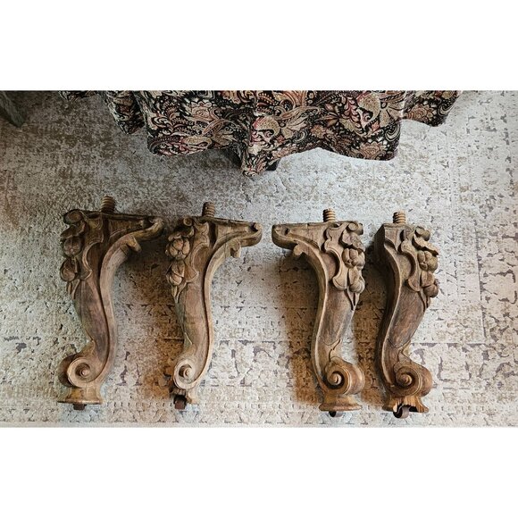Antique Grand Piano Legs Set of 4 Hand Carved Wood 1800's Architectural Salvage - Picture 3 of 13